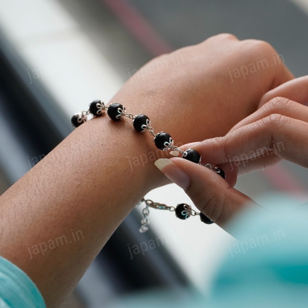 Silver Plated Luna Karungali Beads Bracelet - For Women