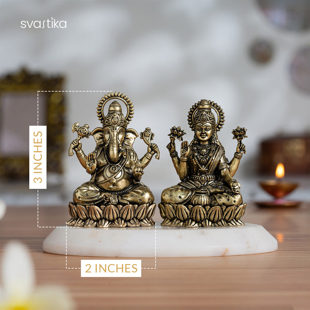 Brass Lakshmi Ganesh Murti On Lotus (3 Inch)