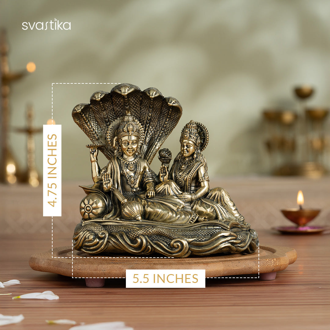 Brass Narayana/Vishnu Lakshmi on Ananta-Sajya (5.5 Inch)