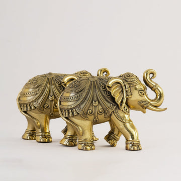 Brass Mini Elephant Pair 3" Artisan – Handcrafted Decor & Vastu Showpiece