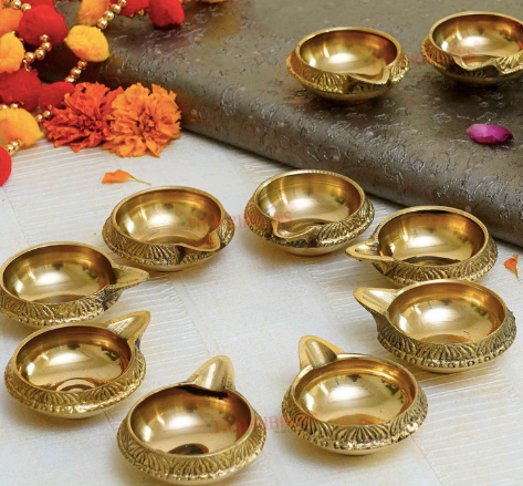 Elegant Brass Diya Set for Puja – Traditional Oil Lamps for Festivals & Home Décor (Pair) - Sadhnaa