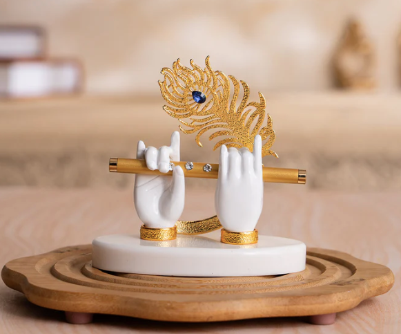 Lord Krishna's Divine Hands Idol For Car Dashboard - Gold Plated (3.5 Inch) - Sadhnaashop_this_look_amDhCa