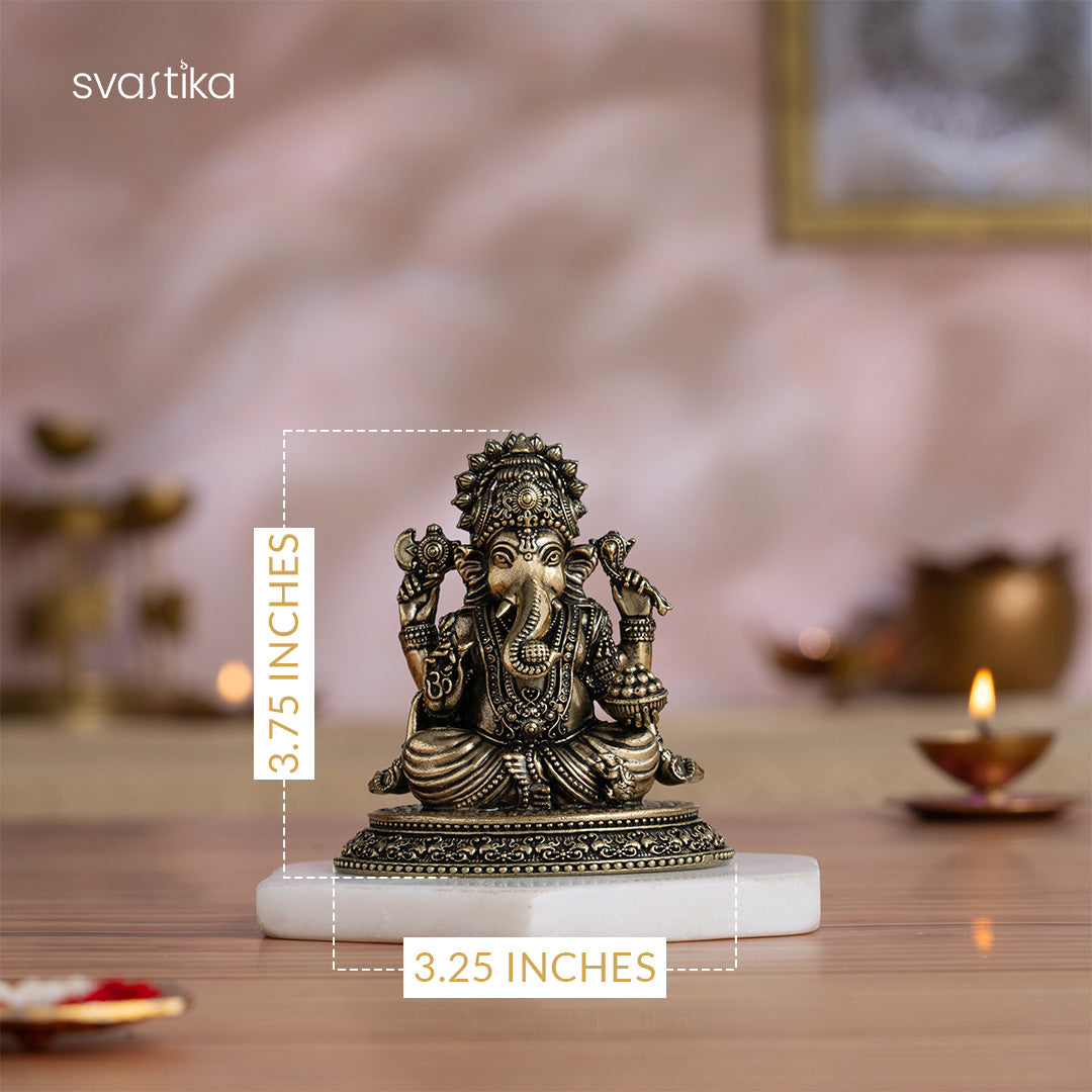 Svastika Brass Sitting Ganesha Murti (4 Inch)