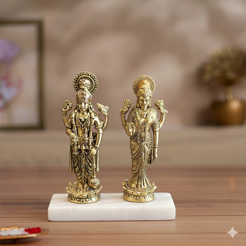 Brass Lakshmi Vishnu Idol Set – Handcrafted Hindu God Statue for Home Temple, Mandir Decor & Spiritual Gift