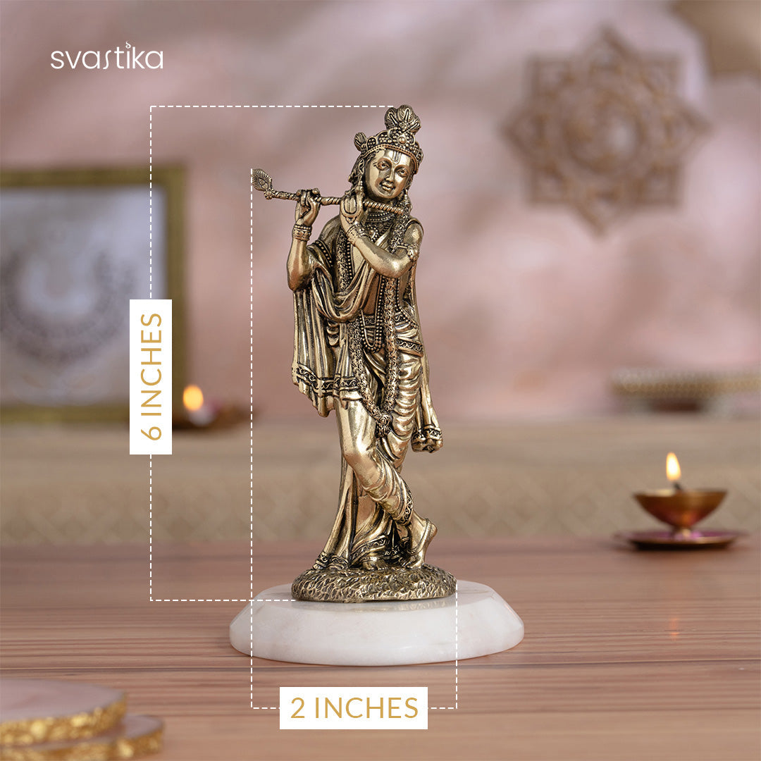 Brass Standing Krishna idol Playing Flute (6 Inch)