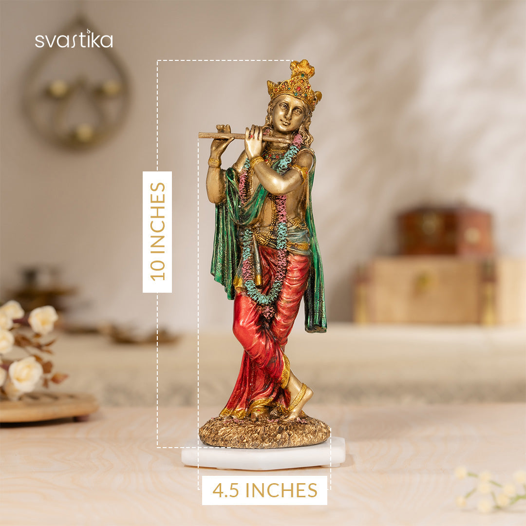 Krishna Standing Statue Antique Murti (10 Inch)
