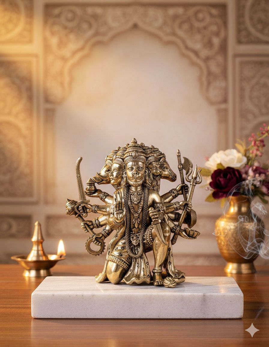 Brass Panchmukhi Hanuman statue (4.5 Inch)