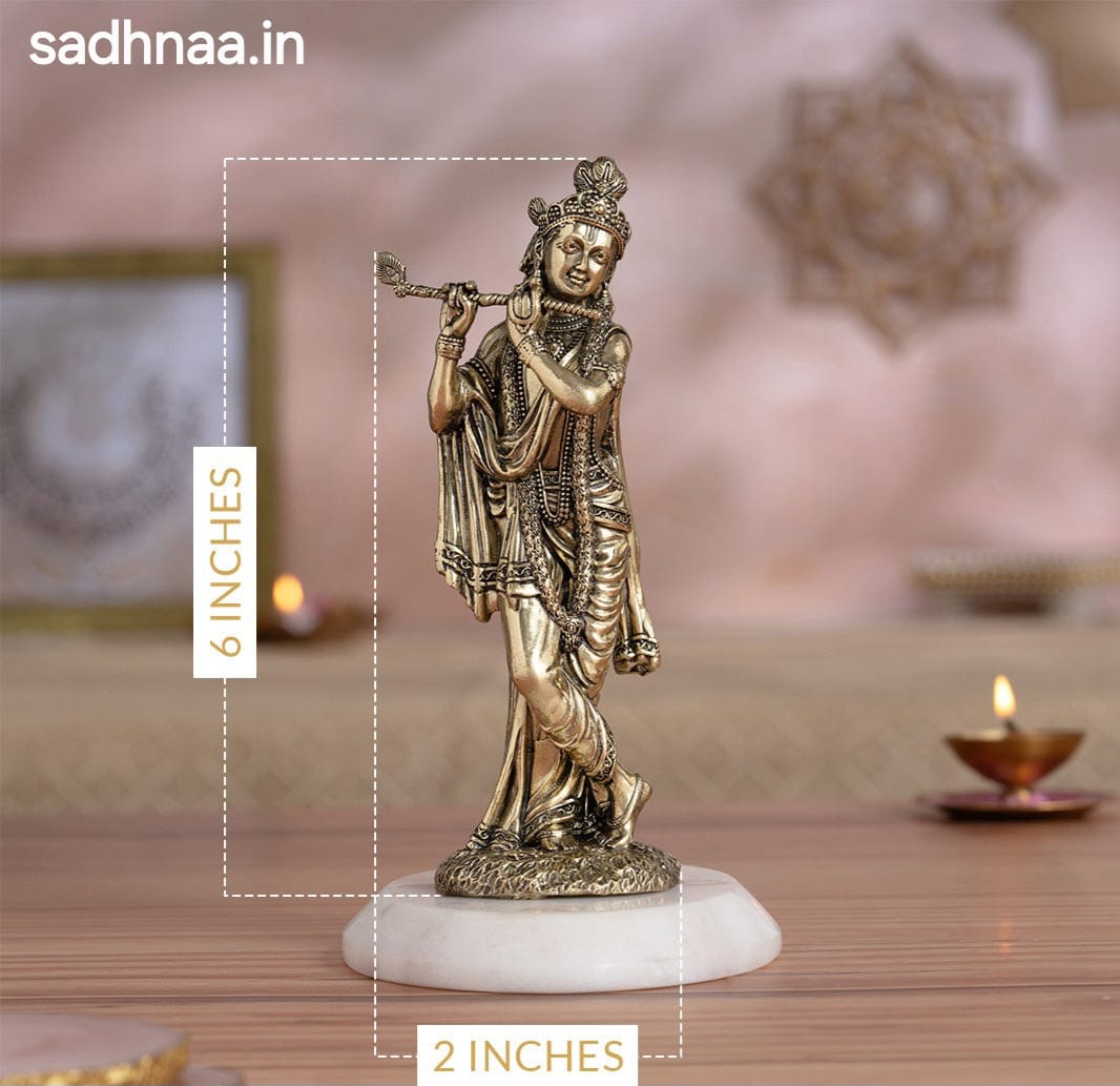 Brass Standing Krishna idol Playing Flute (6 Inch)