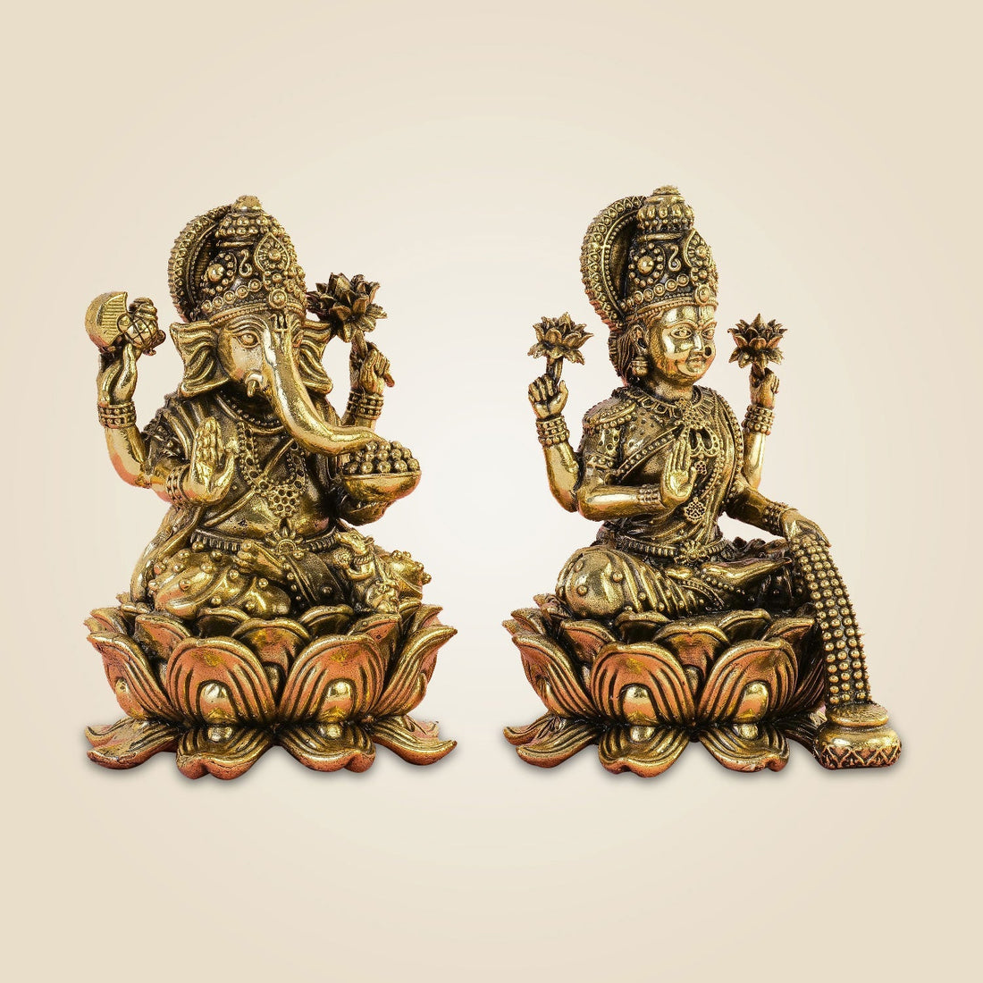 Lakshmi Ganesh Brass Idol Pair – 5" Handcrafted Pure Brass Statues for Wealth & Prosperity
